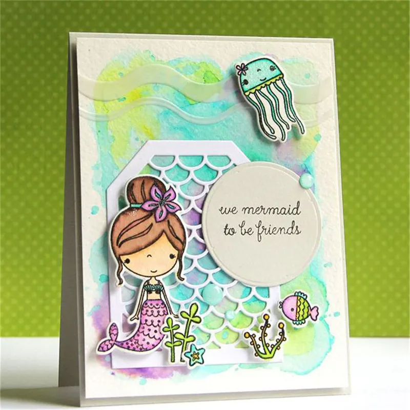 

DiyArts 14Pcs/Lot 14*14cm New Clear Stamps Cutting Dies Card Album Funny Oceans Decorative Clear Stamp Mermaid Sea Shell 2018