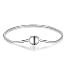 1 unidades Envío gratuito Auténtica Plata de Ley 925 Pulsera de ajuste pan cadena de la serpiente Con la Bola de Cierre Clip para el grano Del Encanto Con Logo