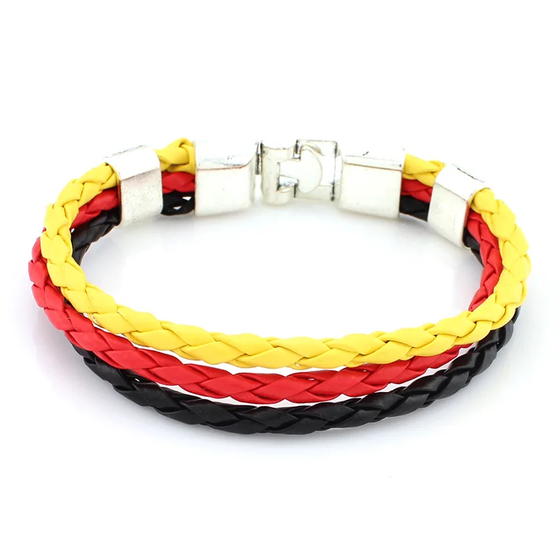 Russia 2018 World Cup decorative bracelet manufacturer custom flag leather rope bracelet woven