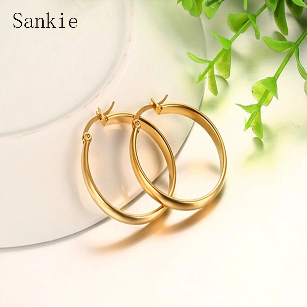 

Sankie Round Circle Hoop Earrings For Women Gold Color Stainless Steel Earrings Wholesale Trendy Fashion Steel Hoop Earrings