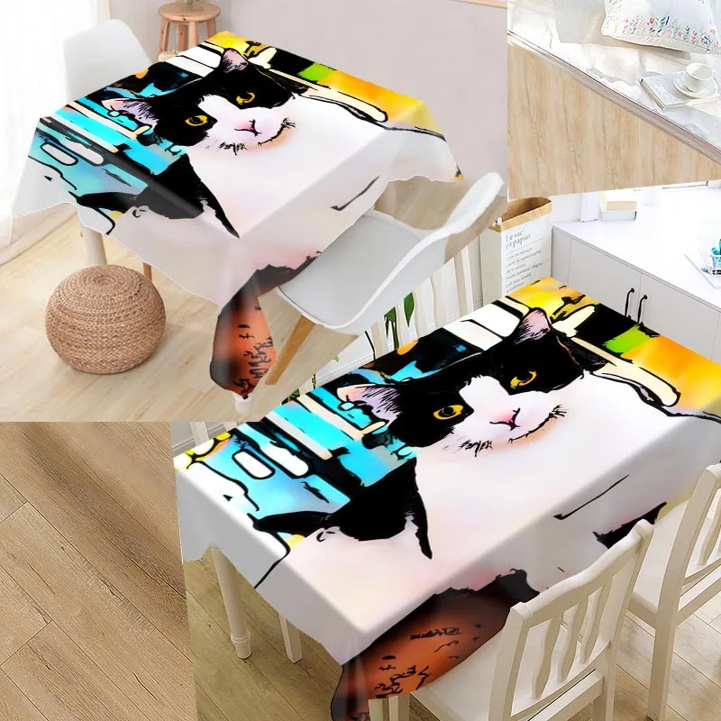 Custom Cute Cat 02 Table Cloth Oxford Fabric Rectangular Waterproof