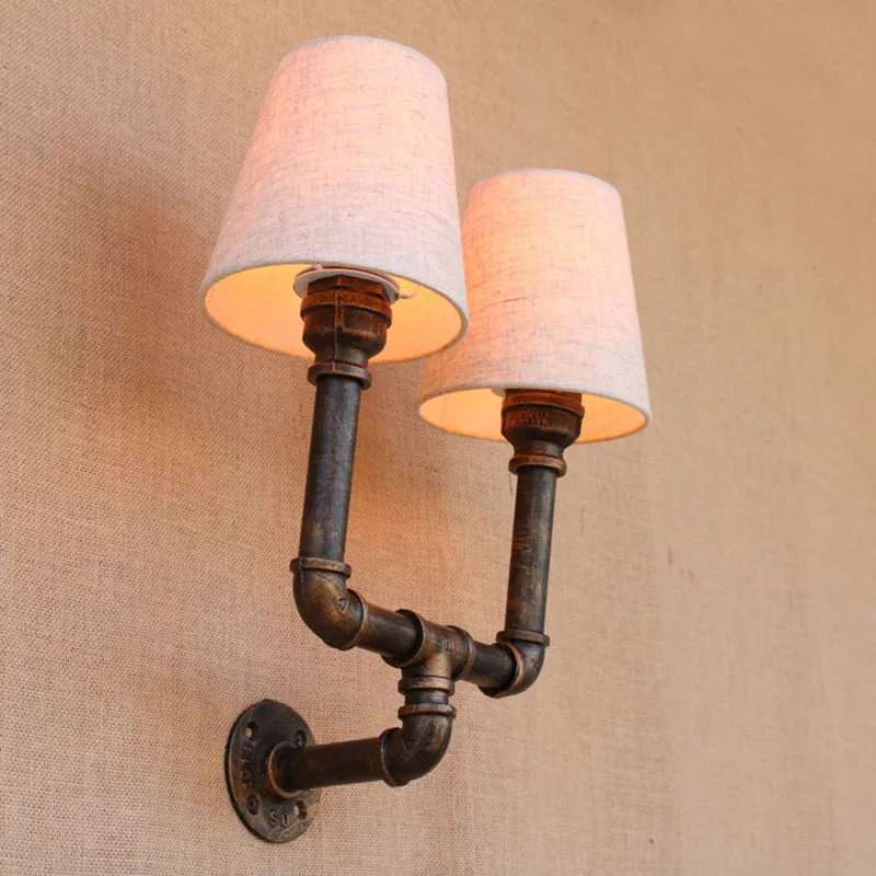 2 lights retro black metal vintage Water pipe bedside wall lamps with ...