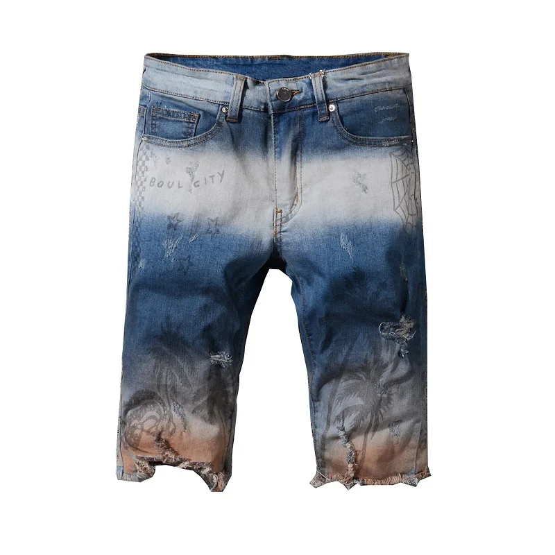 

New Italy Style #542# Mens Stretch Moto Distressed Paint Oiled Colored Washing Shorts Jeans Size 29-42