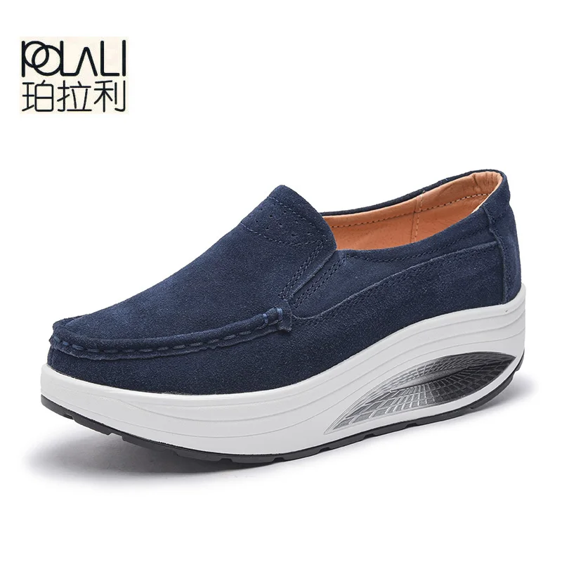 POLALI grain leather shoes women round toe slip on women leisure causal five-star pattern beauty increased shoes L66