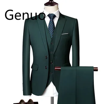 

Wonderful Groom Male Wedding Prom Suit Green Slim Fit Tuxedo Men Formal Business Work Wear Suits 3Pcs Set (Jacket+Pants+Vest)