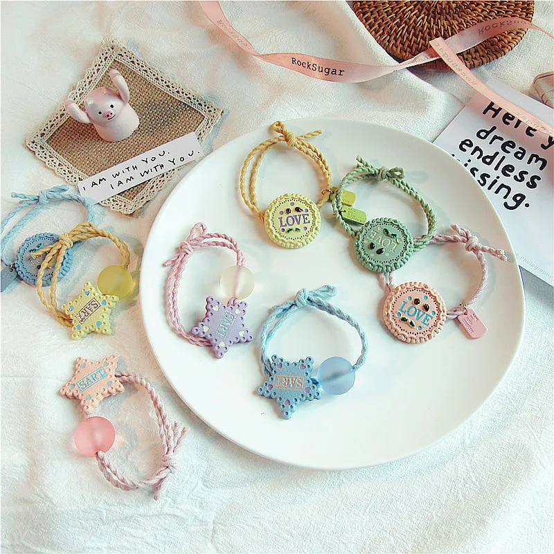 

Korean Sweet Girl Women's Headdress Fashion Exquisite Matte Round Pentagram Letters Love Elastic Hair Bands Hair Accessories