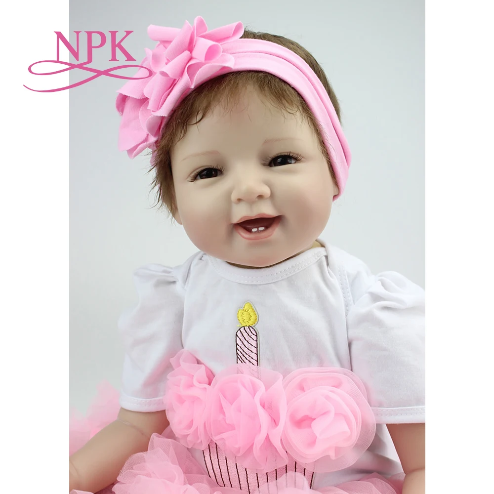 

NPK 55CM soft real touch lifelike bebe doll reborn baby fashion doll Christmas gift new year gift hand rooted hair smile baby