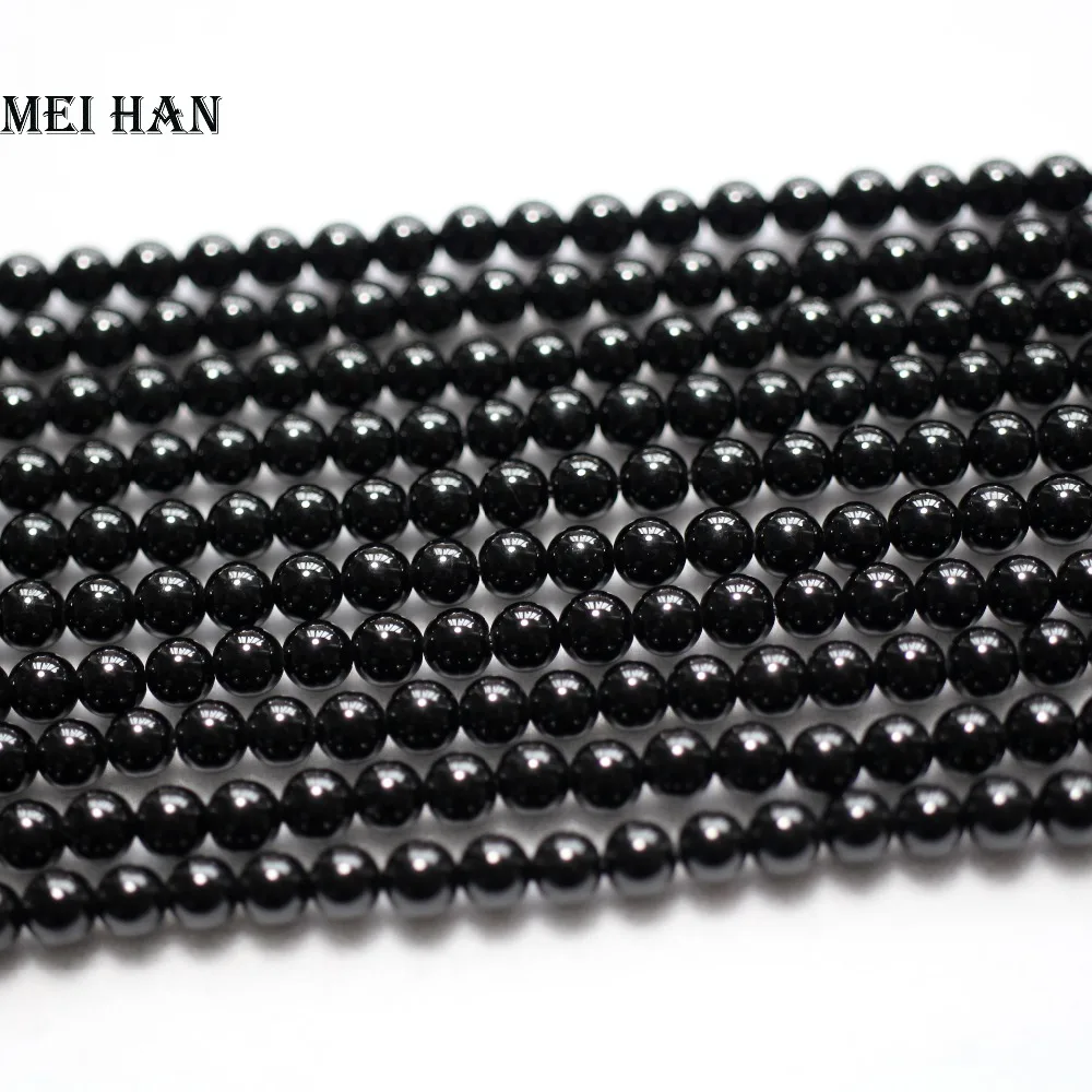 Meihan Натуральные(2 нити/набор) 4 мм черные турмалиновые Гладкие Круглые Свободные Бусы из драгоценных камней для изготовления ювелирных изделий