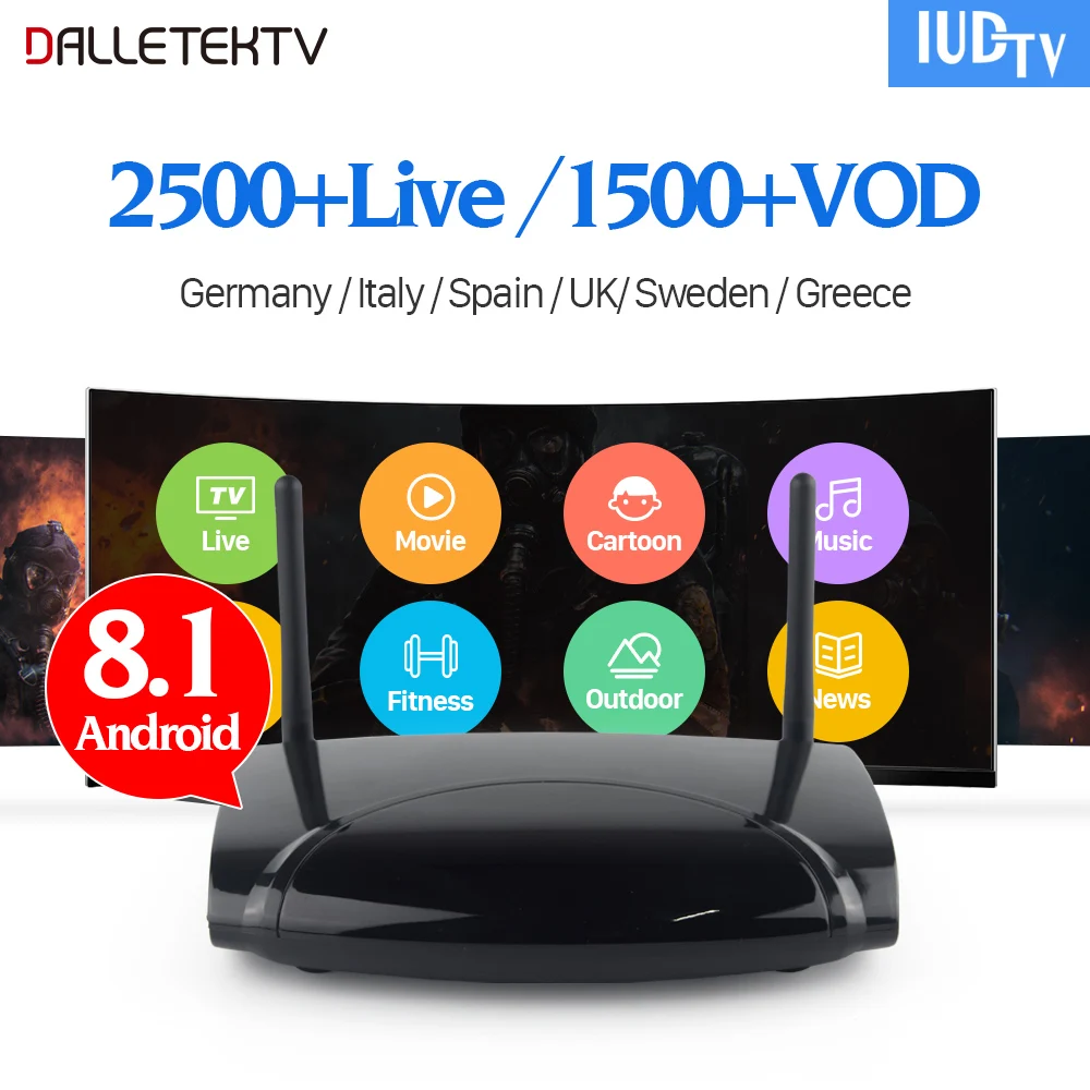 

IPTV Code Subscription IUDTV Europe R2 Android 8.1 OS 4K H.265 WiFi IPTV Italy Codes Greek Albania Spain Turkish UK IP TV Box