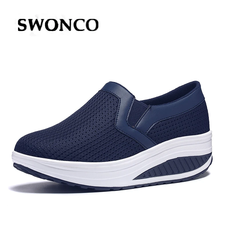 

SWONCO 43 Female Auutmn Shoes Slip On Wedge Platform Snekears For Woman 2019 New Wedge Swing Shoes Slimming Lose Weight Sneaker