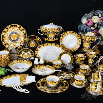 

PRESTIGE GALA Dinnerware sets bone china(69 pcs) Fashion west tableware plate and coffee cup sets for home decorations