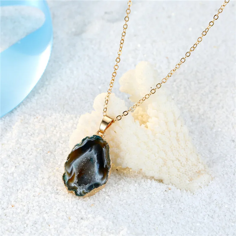 

Dayoff European Crystal Necklaces Womens Gift Irregular Crack Stone Pendant Necklace Female Link Chain Jewelry N660