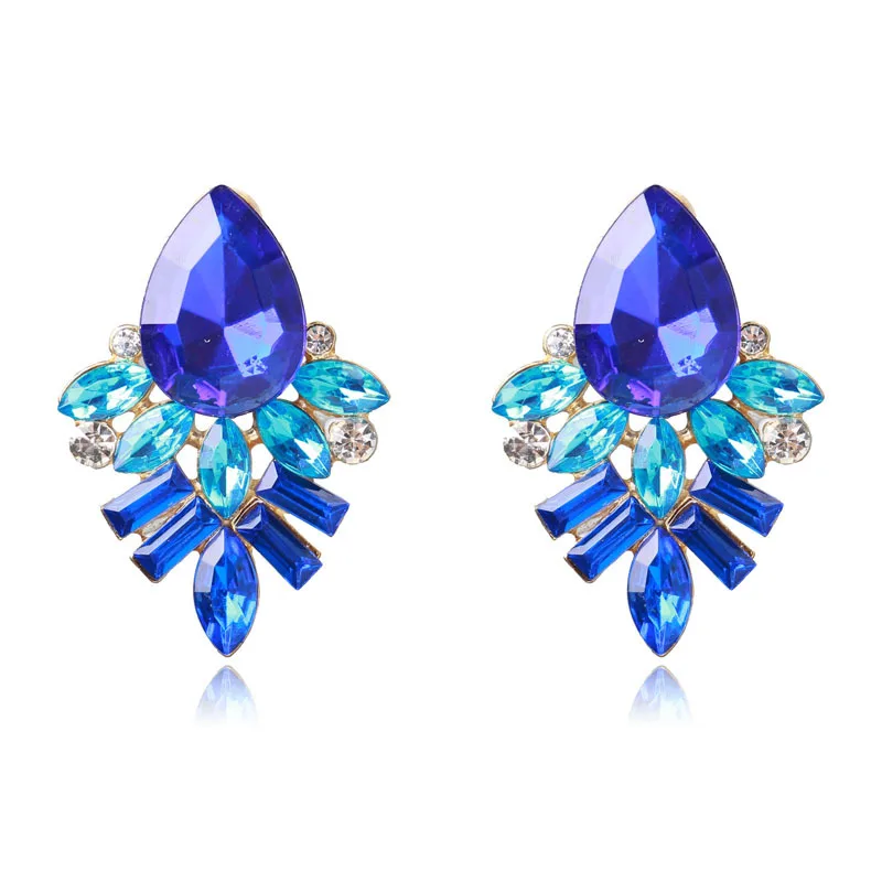 Crystal Water Drop Earrings CZ Vintage Geometric Gold Square Exaggerated Long Dangle Earrings for Women Brincos Party Jewelry - Окраска металла: EB2131 Blue