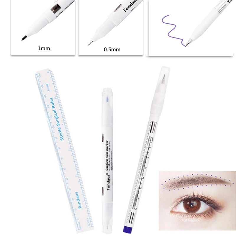 

1Pcs Eyebrow Skin Permanent Tattooing Measuring Marker with Ruler Disposable Positioning Point Line Microblading Measure Pen