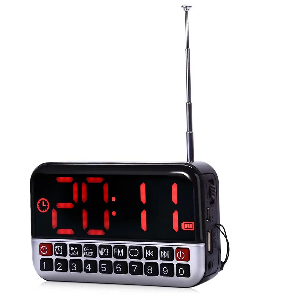L-80 мини-радио HD ЖК-экран портативный многофункциональный громкий динамик цифровой светодиодный Будильник TF/Micro SD карта MP3 музыкальный