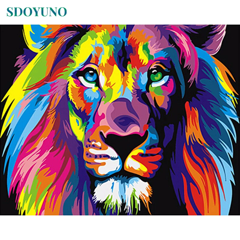 

SDOYUNO 60x75cm Frame DIY Painting By Numbers Kits Colorful Lions Animals Hand Painted Oil Paint By Numbers For Home Decor Art