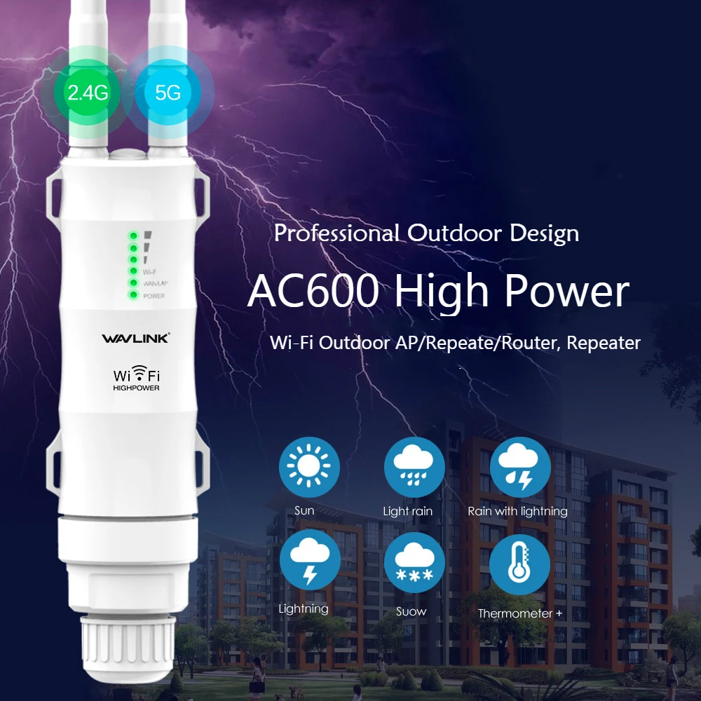 Wavlink AC600 High Power Outdoor WIFI Router/Access Point/CPE/WISP Wireless wifi Repeater Dual Dand 2.4/5Ghz 12dBi Antenna POE Wavlink AC600 High Power Outdoor WIFI Router/Access Point/CPE/WISP Wireless wifi Repeater Dual Dand 2.4/5Ghz 12dBi Antenna POE