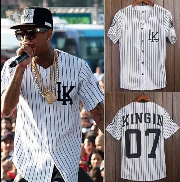 Tyga Last King Clothing Hip Hop Baseball Jersey Men Vertical Striped Baseball Shirt Sleeve Lk Collarless Shirts Streetwear - Shirts - AliExpress