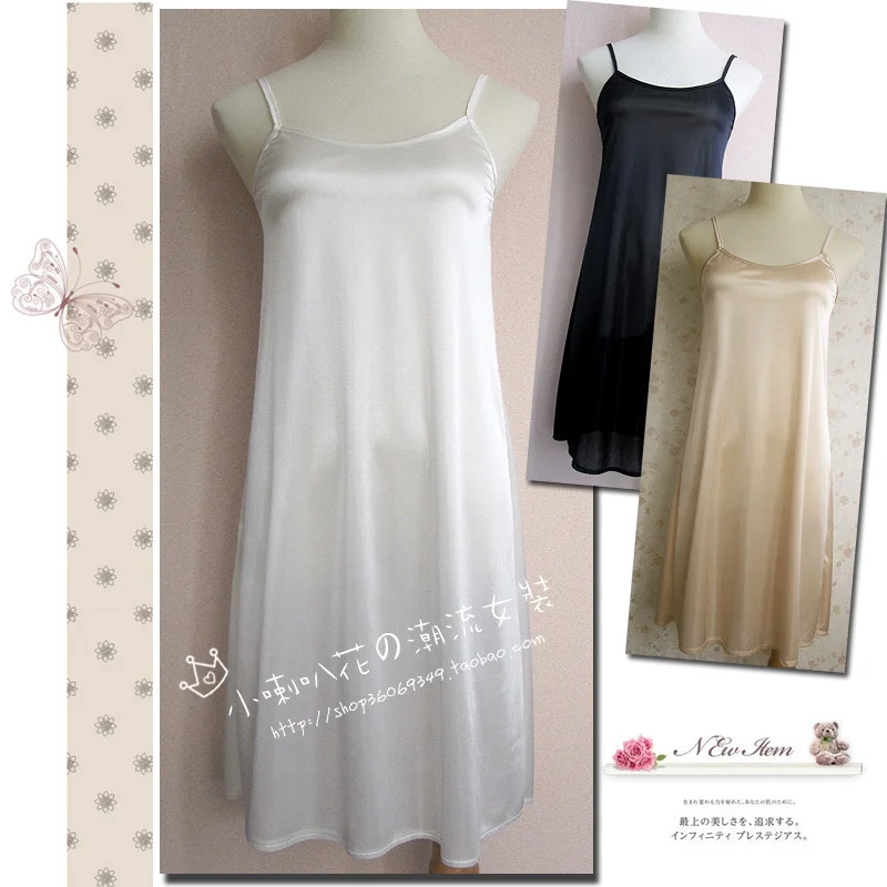 

2017 women's black-and-white viscose medium-long spaghetti strap basic full slip one-piece dress within slip female slik slip
