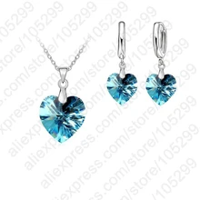 PATICO One Set Austrian Crystal 925 Sterling Silver Jewelry Heart Pendant Necklaces Lever Back Earrings Woman Accessories Gift