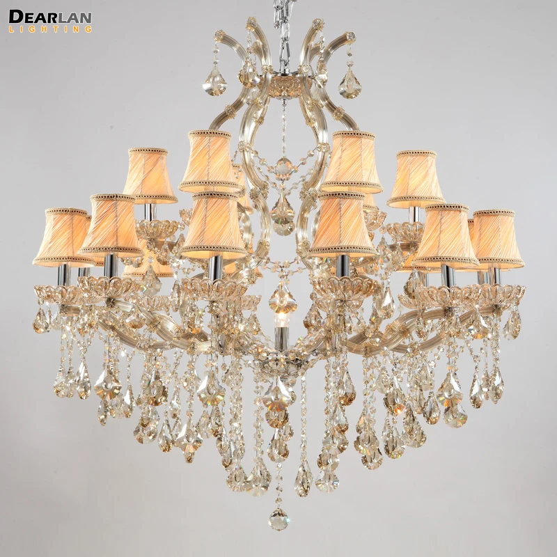 

Chandelier Light 18 Arms Clear Crystal Hanging Lamp Crystal Chandeliers Lustre for Foyer Maria Theresa Light Fixture with shade