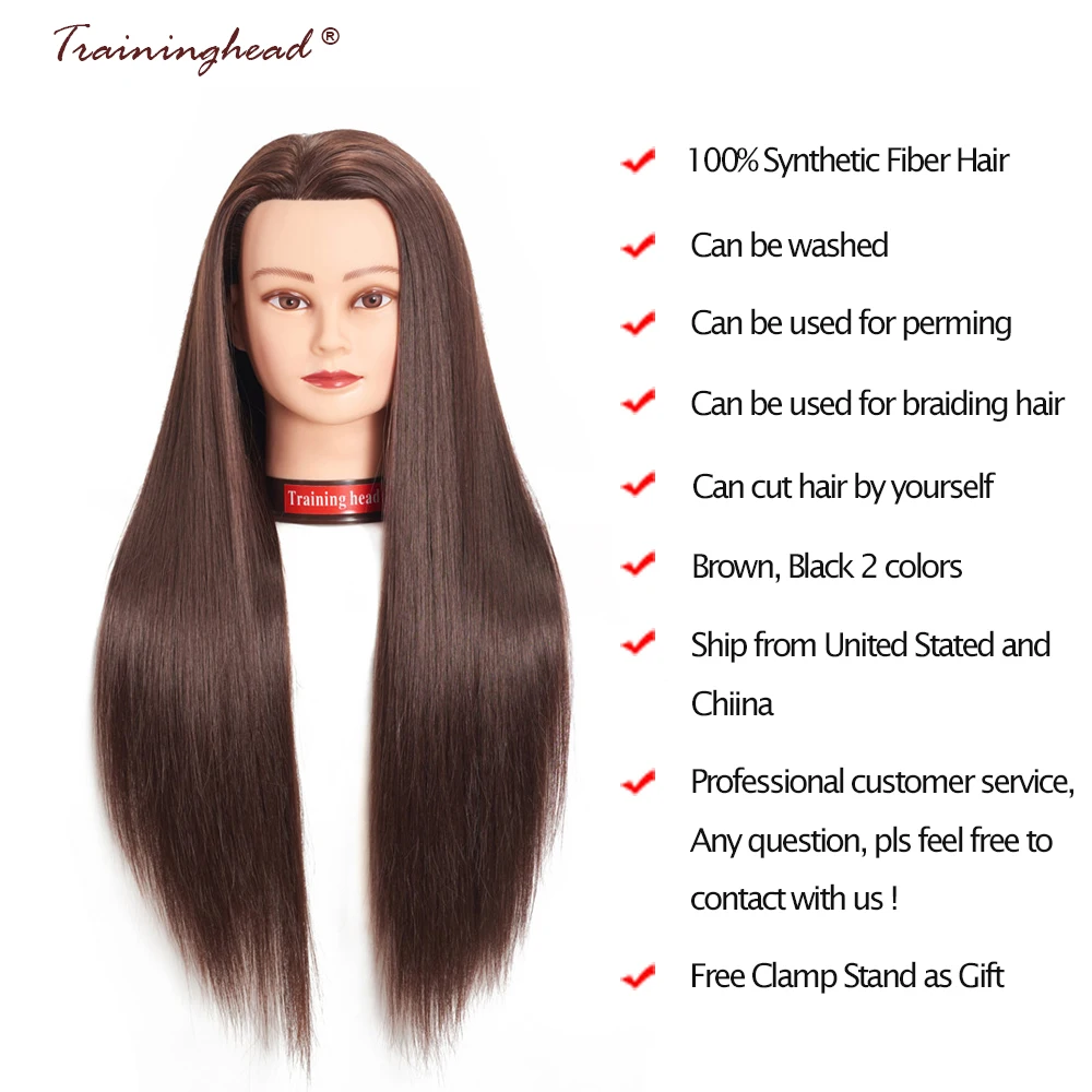 Traininghead 26-28″ Mannequin Head 100% Good Synthetic Fiber Hair Professional Bride Hairdressing Cosmetology Doll Training Head