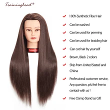 Entrenamiento 26-28 “Cabeza de maniquí 100% buena fibra sintética de pelo profesional novia peluquería cosmetología cabeza de entrenamiento de muñeca