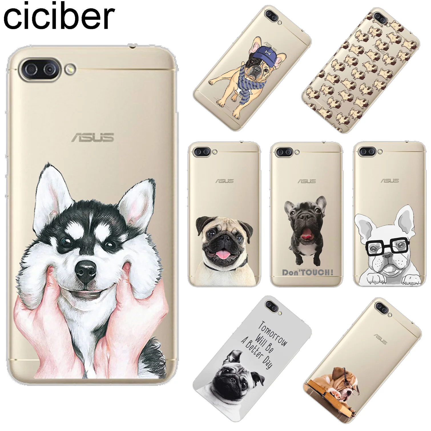 

ciciber For ASUS ZenFone 5 4 3 3S Max Plus Laser Deluxe Selfie Pro Z Q Lite Soft TPU Cute Funny Pug Dog Phone Cases Fundas Coque