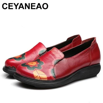 

CEYANEAOMost Popular Retro Printing Cow Leather Shoes Women Flats Spring New Elegant Soft Women Flat Shoes Non-slip FashionShoes