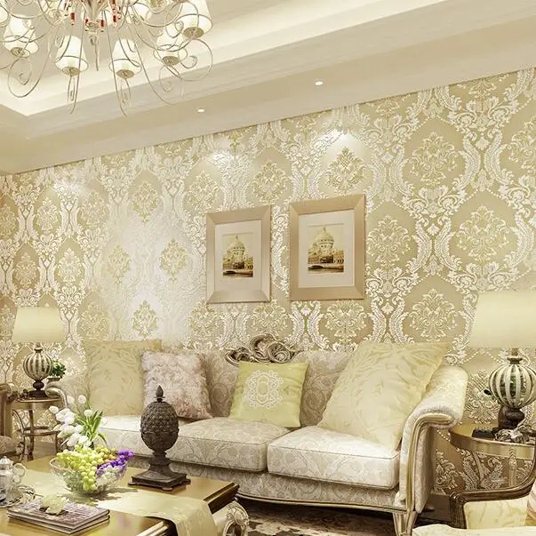 European Embossed Damask Wallpaper Stereoscopic Design Living European Embossed Damask Wallpaper Stereoscopic Design Living Room Sofa Tv Walls Decor Luxury Homes Wall Paper Rolls In Wallpapers From Home Improvement