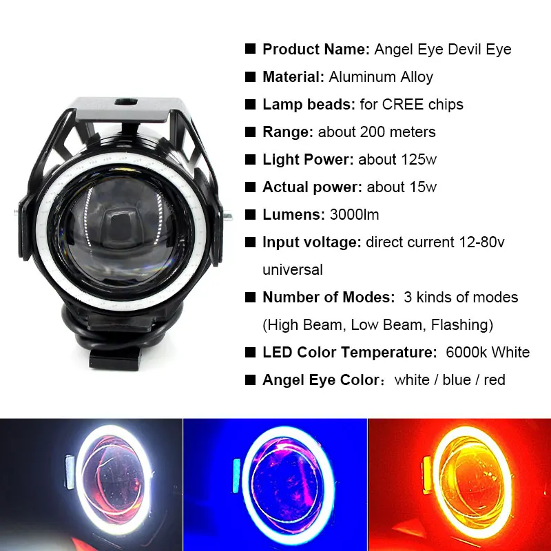 2 шт. 125 Вт мото rcycle головной светильник W/Angel Eye Devil 3000LM Moto Точечный U7 LED для вождения