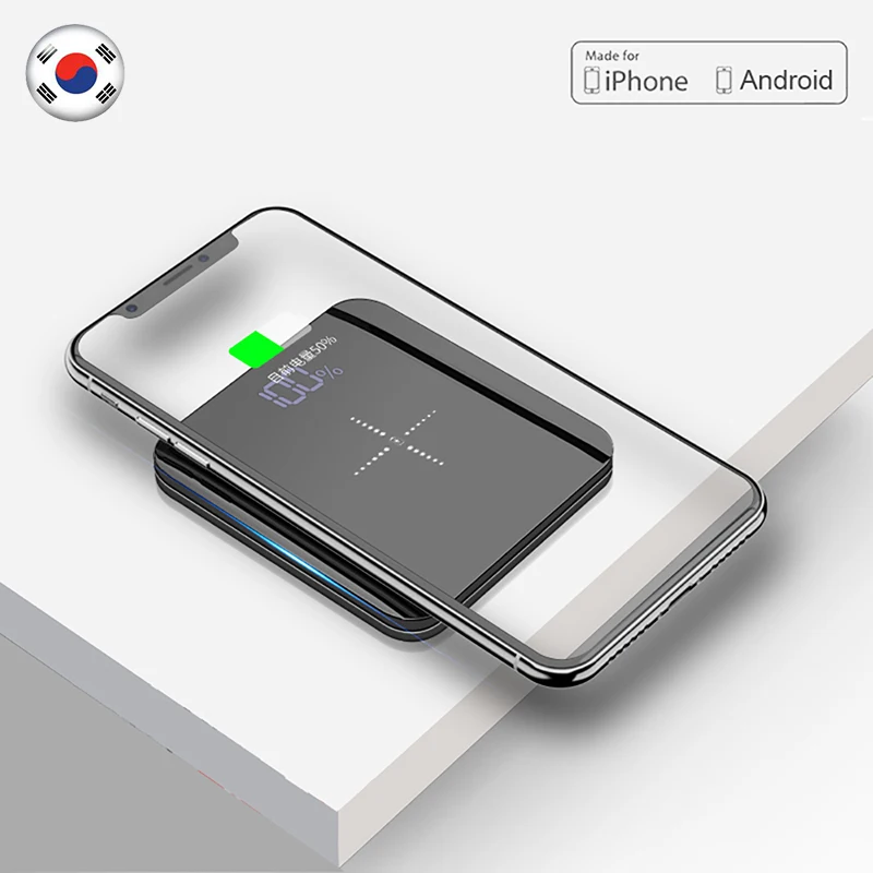 

Mini Portable Power Bank 8000mAh Thin Mirror Screen 2.1A Fast Charging 3 in 1 Built-in Wireless fast Charger External Powerbank