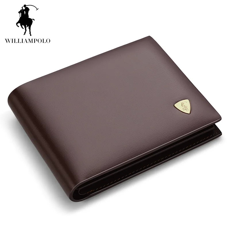 WILLIAMPOLO Genuine Leather Tri fold Mens Small Wallet Brand Designer Men Purse Slim Wallet ID ...