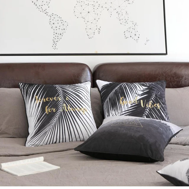Gold Christmas Cushion Covers Pillow Case Decorative Sofa Gold Christmas Cushion Covers Pillow Case Decorative Sofa Plant Palm Leaves Black White