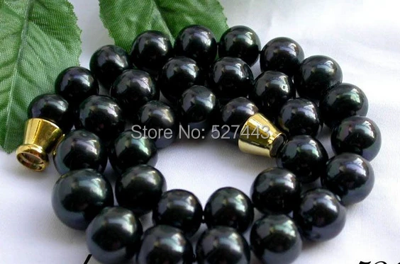 

Wholesale jewe321 >>lUSTER 17" 14mm round Tahitian black FWF pearl necklace magnet
