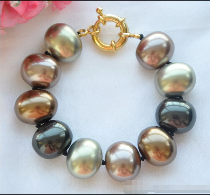 

8" 19mm Coffee Black Egg South Sea Shell Pearl Bracelet @^Noble style Natural Fine jewe FREE SHIPPING