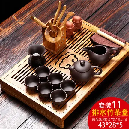 Китайский чайный набор кунг-фу керамические чайные наборы с поддоном весь чай пуэр, чай улун, чайник чашки Tieguanyin набор с бамбуковым поддоном - Цвет: 11 Sets