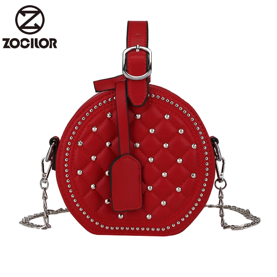 

Fashion Circular Design rivet Women Shoulder Bag Leather Women's Crossbody Bag Messenger Bags Ladies Purse Female Round Handbag
