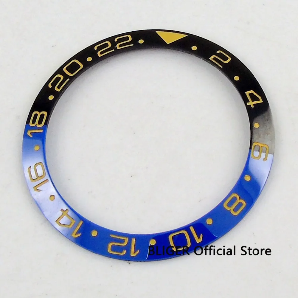 BLIGER 38mm Blue Black Ceramic Watch Bezel Insert Fit 40mm Sub/GMT Automatic Movement Men's |