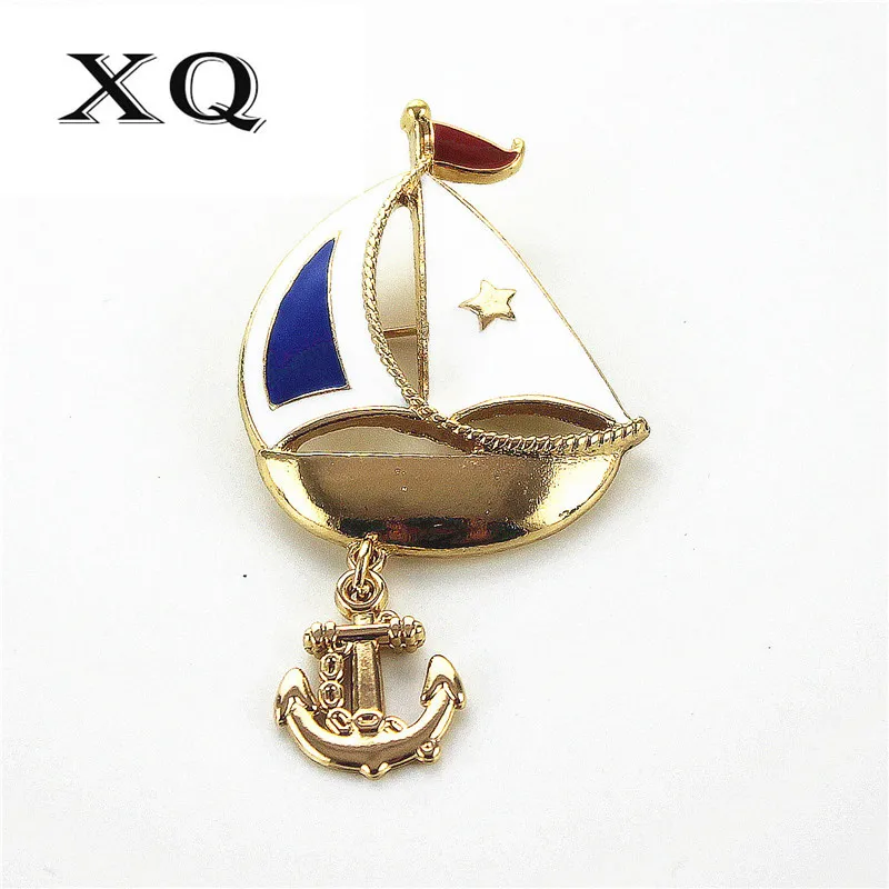 

Free shipping The new drop glaze enamel sailboat sailing Marine element brooch