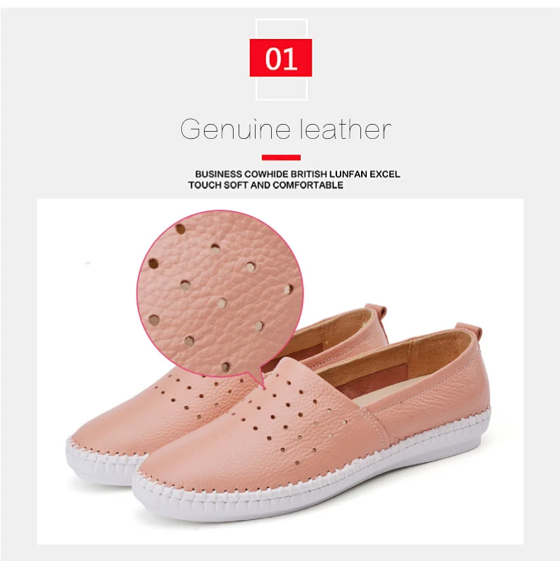2019 Summer women flats genuine leather ballet flats shoes ladies cutout slip on tenis feminino loafers slipony shoes  (3)