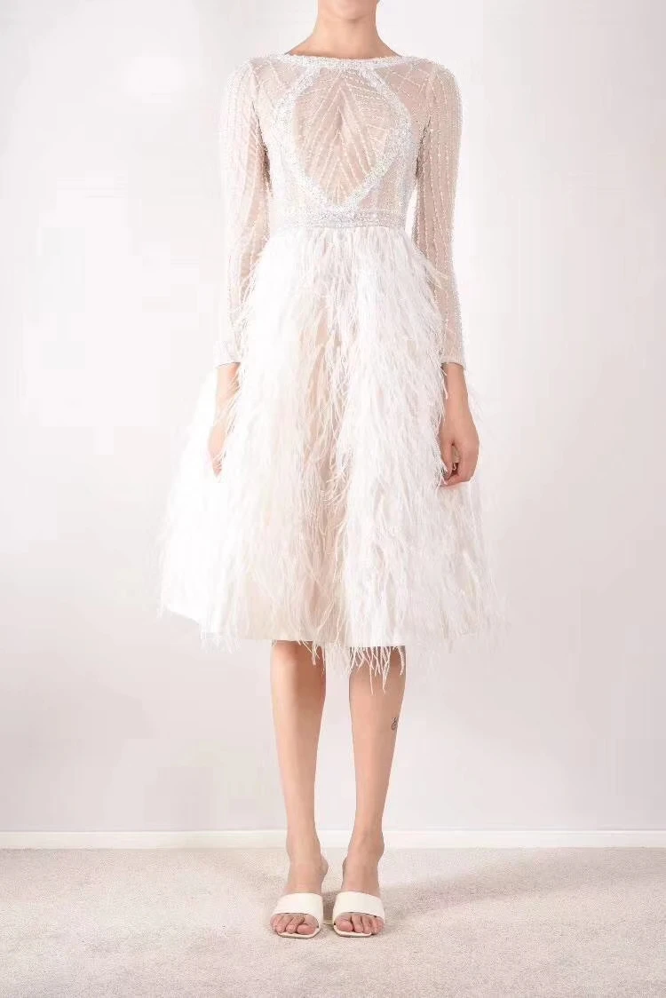 Женское летнее платье для интенсивной работы, расшитое бисером и блестками, потрясающие вечерние платья с перьями, сексуальное Сетчатое белое платье