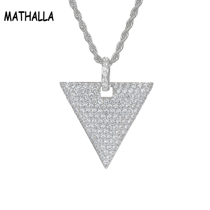 

Full Iced Out Cubic Zircon Stone Triangle Pendant Matching Chain