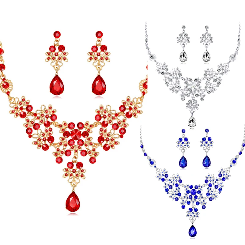 Us 4 24 31 Off Charm Women Red Blue White Necklace Earrings Set Of Chain Party Gift Wedding Dress Jewelry Set Bridal Jewelry Sets Aliexpress