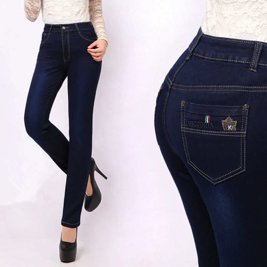27-38 Velikost podzimní značka džíny Femme Slim rovný vysoký pas bavlna Plus velikost džínové džíny dámské kalhoty pro ženy džíny