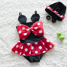 Милый детский купальник для девочек от 2 до 7 лет, большой купальник с бантом в горошек для девочек, Цельный купальник для девочек, бикини, купальный костюм