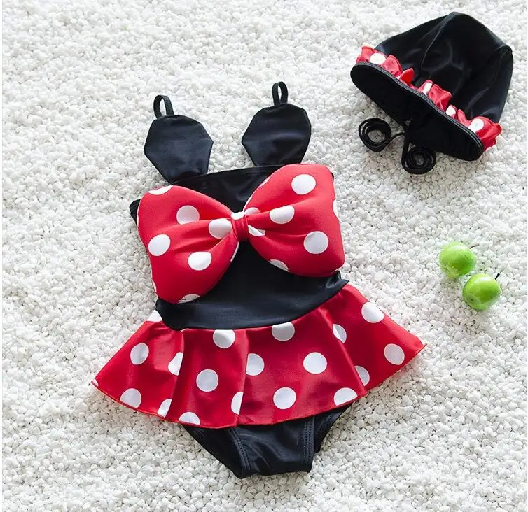 Aged 2 7 Girls Cute Baby Swimwear Girl Dot printed Big Bowknot Swimsuit