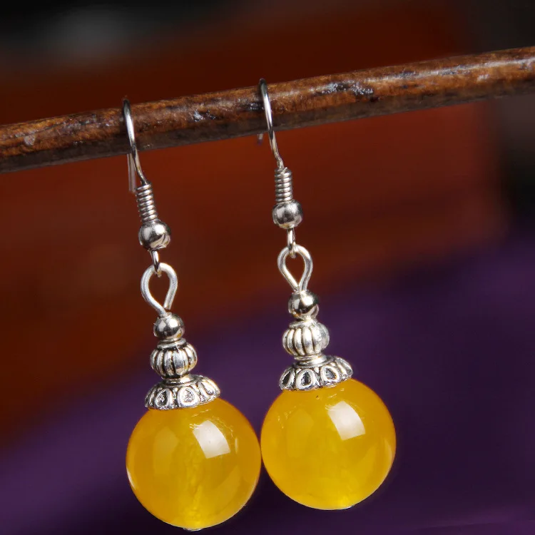 

Special offer original DIY design silver short female Round Earrings chalcedony Earrings