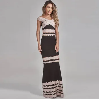 

hot sale new style Slash neck Floral Hollow out celebrity body con sexy women bandage long party dresses wholesale