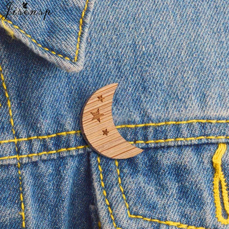Crescent Moon and Stars Wood Earrings, Blonde Bamboo with Surgical Steel Posts, Small Minimalist Earrings
